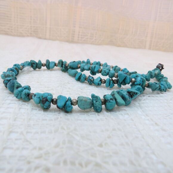 Handmade Turquoise Chip Necklace with Sterling Silver Beads 20 Inches Western - Picture 1 of 7
